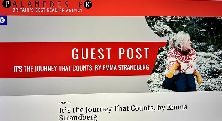 Banner reading "Guest Post - It's the Journey That Counts, by Emma Strandberg" at Palamedes PR agency.