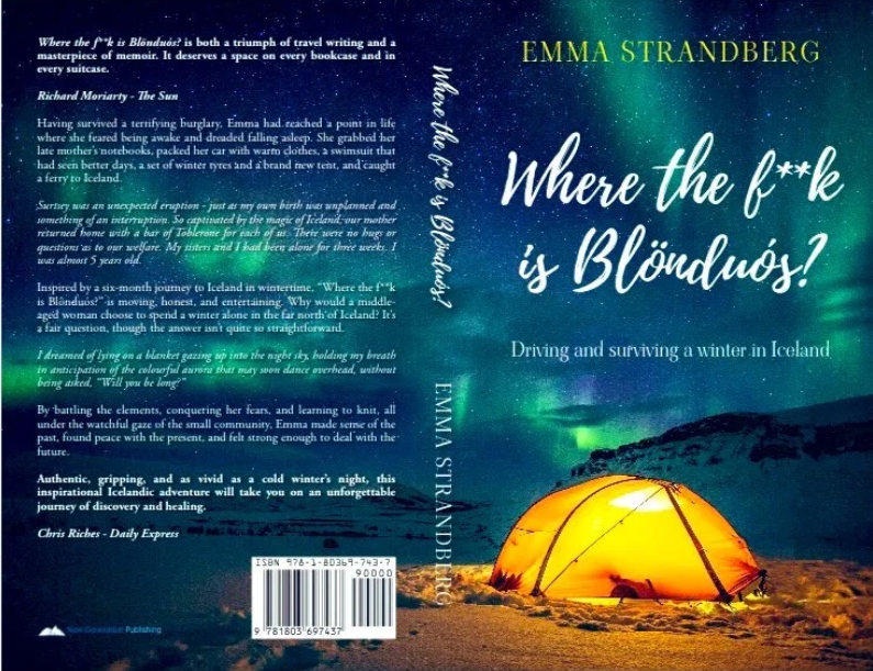 Illuminated tent under a starry sky with the title "Where the f*ck is Blondus?" by Emma Strandberg on the cover.